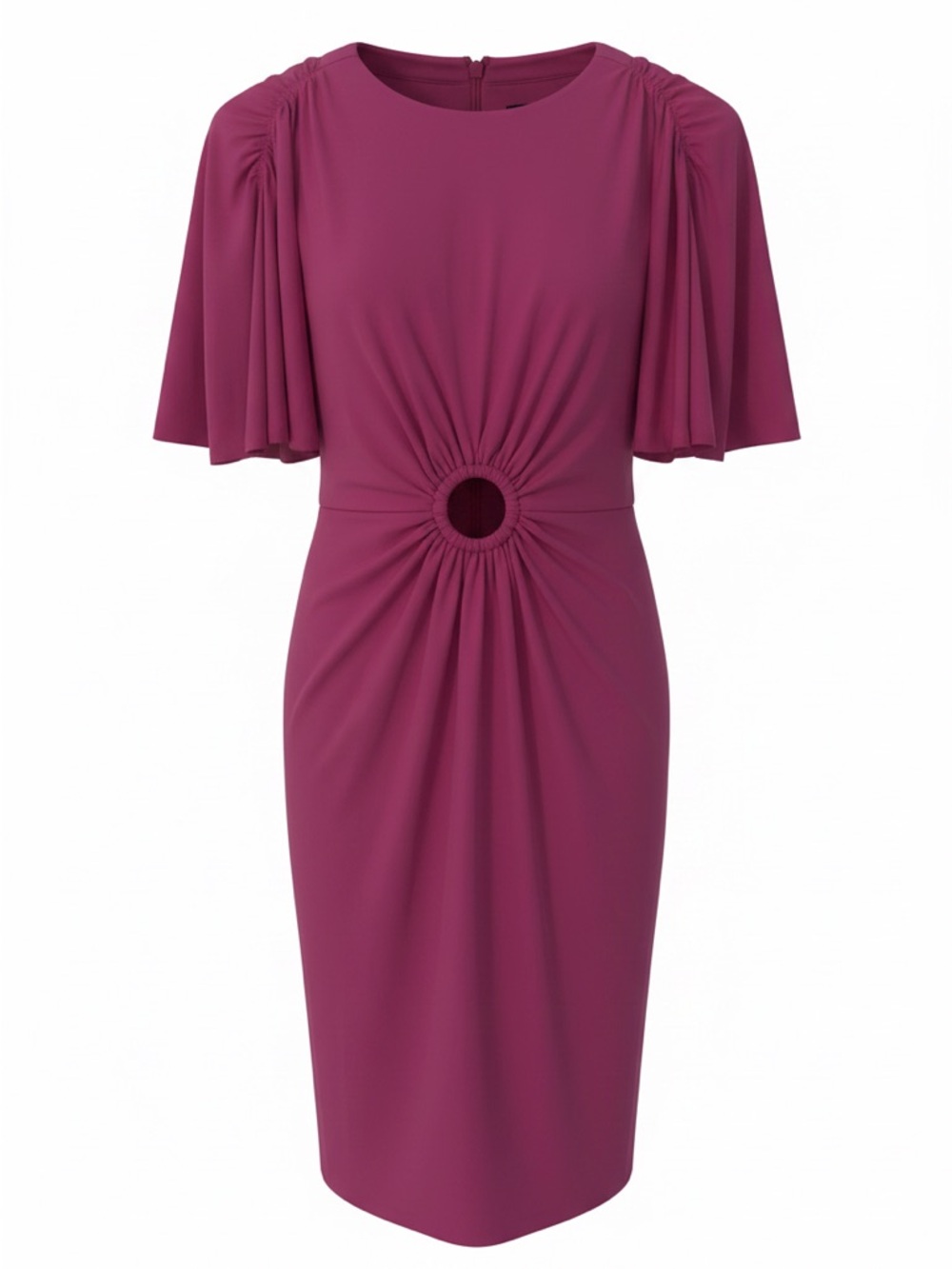 Magenta Midi Dress with Ring Waist Detail